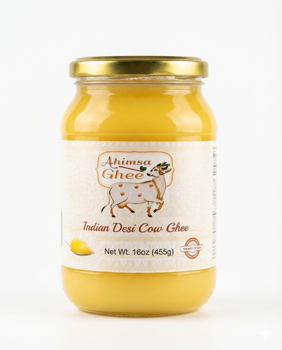 Ahimsa A2 Desi Cow Ghee – Pure Cultured Ghee, Ethically Sourced from Indigenous Indian Cows, (16 ozs)